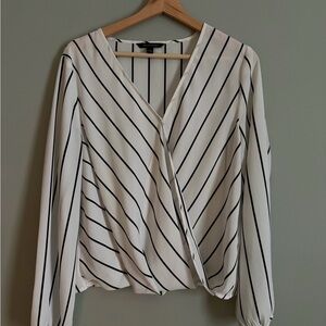 Banana Republic White Blouse with Black Diagonal Stripes